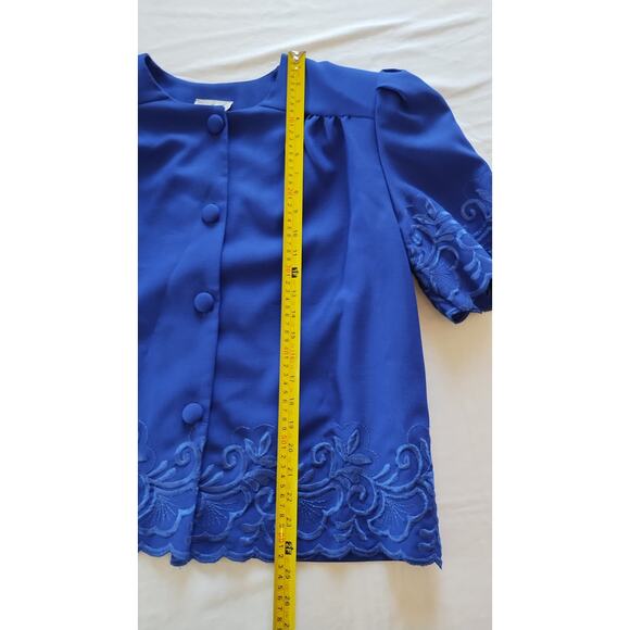 Vintage 80s -90s royal blue blouse and skirt set size 16 - Picture 12 of 16